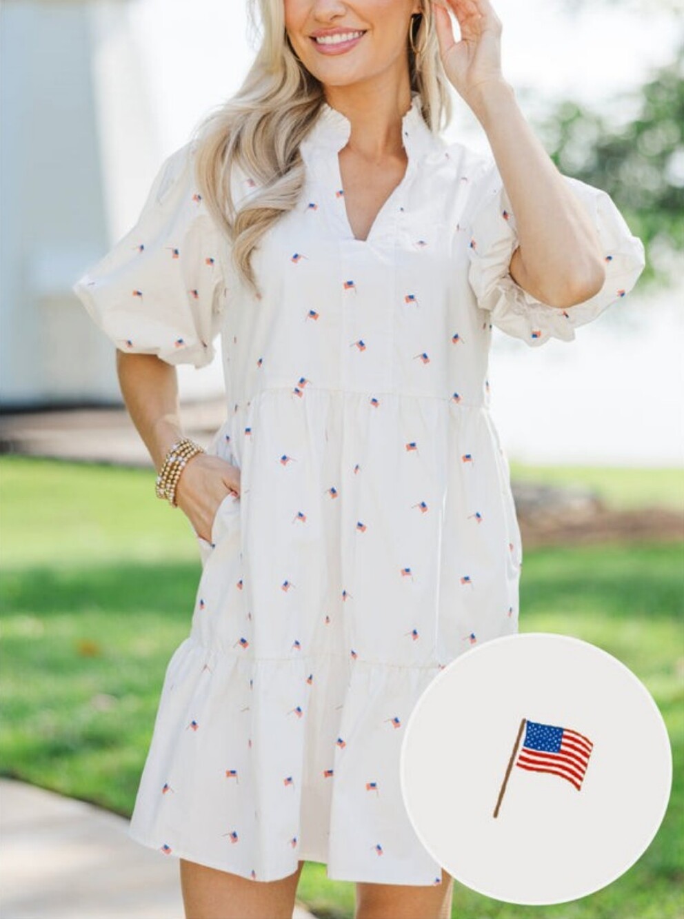Shop The Mint Patriotic Babydoll Dress Pockets